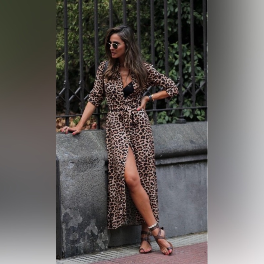 Zara Basic Leopard button front, shirt dress